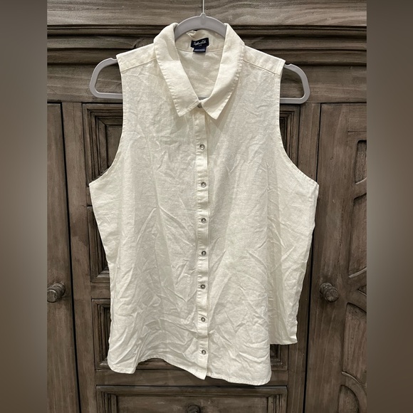 NWOT Women’s SPLENDID White Linen Blend Button Down Sleeveless Blouse (Large) - Picture 1 of 5
